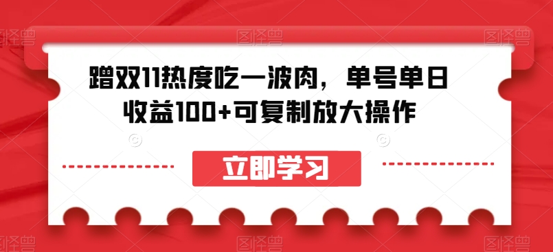 蹭双11热度吃一波肉，单号单日收益100+可复制放大操作【揭秘】_双新云轻创