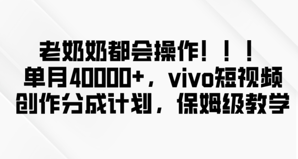 老奶奶都会操作，新平台无脑操作，单月40000+，vivo短视频创作分成计划【揭秘】_双新云轻创