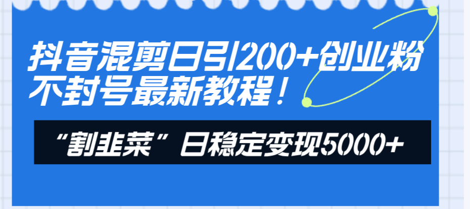 （8349期）抖音混剪日引200+创业粉不封号最新教程！“割韭菜”日稳定变现5000+！_94轻创网