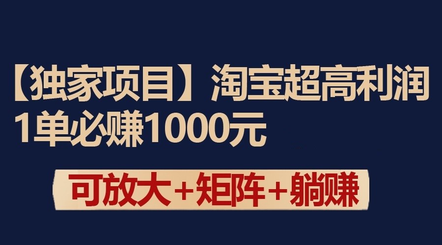 独家淘宝超高利润项目：1单必赚1000元，可放大可矩阵操作_双新云轻创