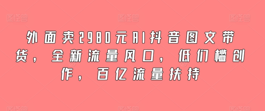 外面卖2980元AI抖音图文带货，全新流量风口，低们槛创作，百亿流量扶持_双新云轻创