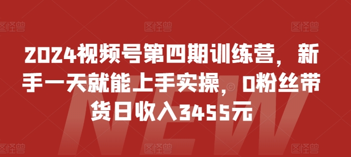 2024视频号第四期训练营，新手一天就能上手实操，0粉丝带货日收入3455元_双新云轻创