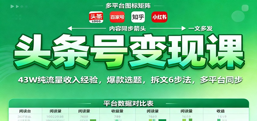 头条号变现课:43W纯流量收入经验,爆款选题,拆文6步法,多平台同步 头条号变现课:43W纯流量收入经验,爆款选题,拆文6步法,多平台同步