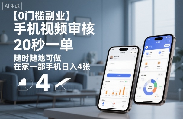 【0门槛副业】手机视频审核，20秒一单，随时随地可做，在家一部手机日入4张