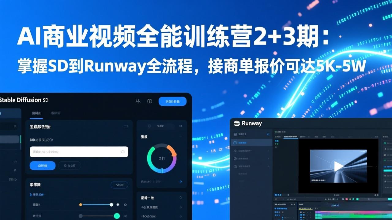 (17235期)AI商业视频全能训练营2+3期:掌握SD到Runway全流程,接商单报价可达5K-5W