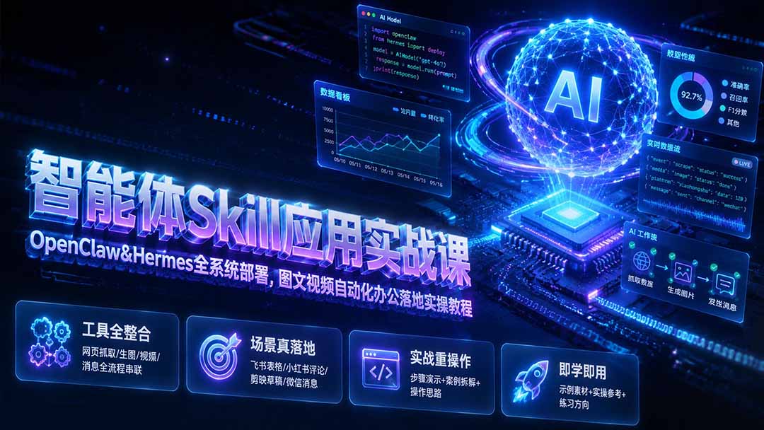 （19645期）智能体Skill应用实战课：OpenClaw&Hermes全系统部署，图文视频自动化办公落地实操教程