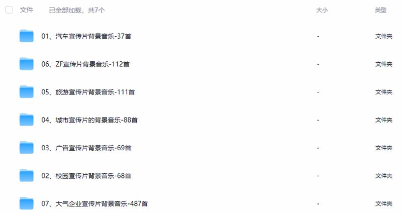 （19764期）某宝付费购买，常用6G音效合集！970+首宣传片背景音乐，无版权可商用大气素材，分类清晰，高质量内容