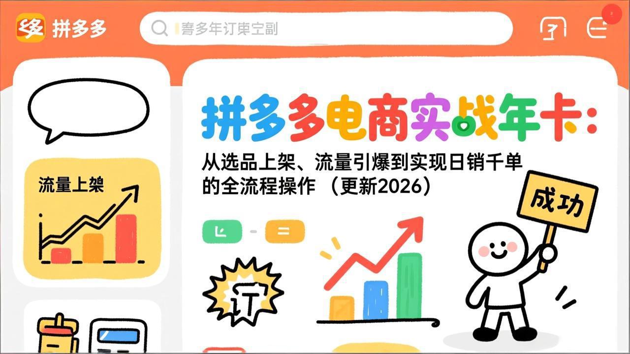 （19839期）拼多多电商实战年卡：从选品上架、流量引爆到实现日销千单的全流程操作（更新2026年8月）