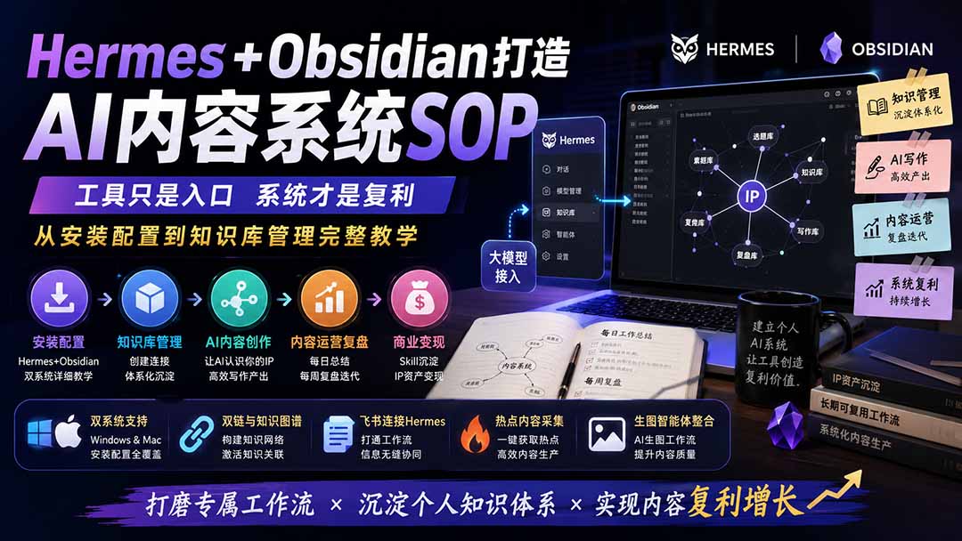 （19861期）Hermes+Obsidian打造AI内容系统SOP；工具只是入口系统才是复利，从安装配置到知识库管理完整教学