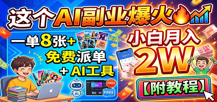 这个AI副业爆火！一单8张+，免费派单+AI工具，小白月入2W【附教程】
