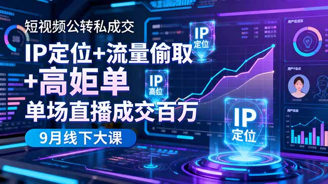 (16407期)短视频公转私成交9月线下大课,IP定位+流量偷取+高客单,单场直播成交百万