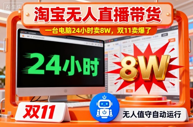 淘宝无人直播带货,一台电脑214小时卖8W,双11卖爆了