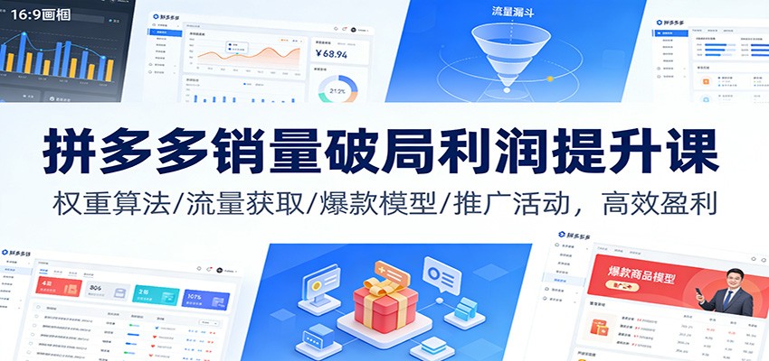 拼多多销量破局利润提升课:权重算法/流量获取/爆款模型/推广活动,高效盈利