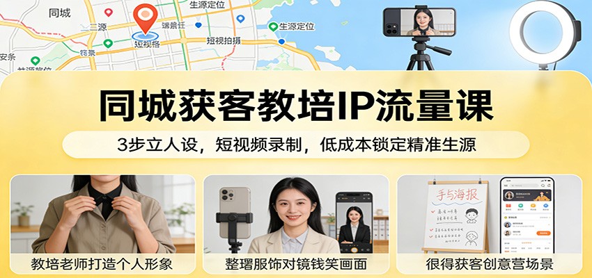 同城获客教培IP流量课：3步立人设，短视频录制，低成本锁定精准生源