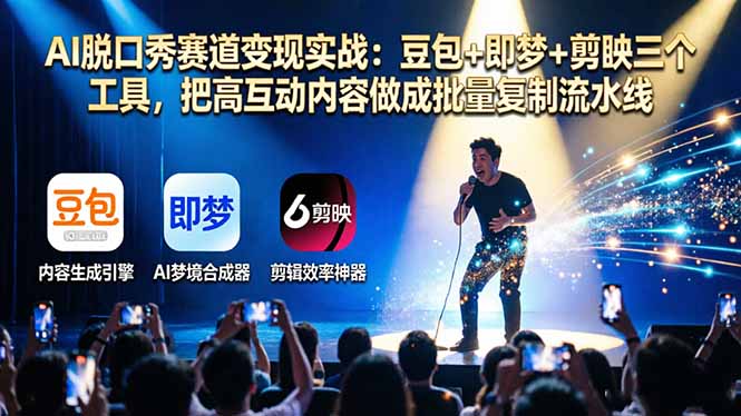 (17990期)AI脱口秀赛道变现实战:豆包+即梦+剪映三个工具,把高互动内容做成批量复制流水线