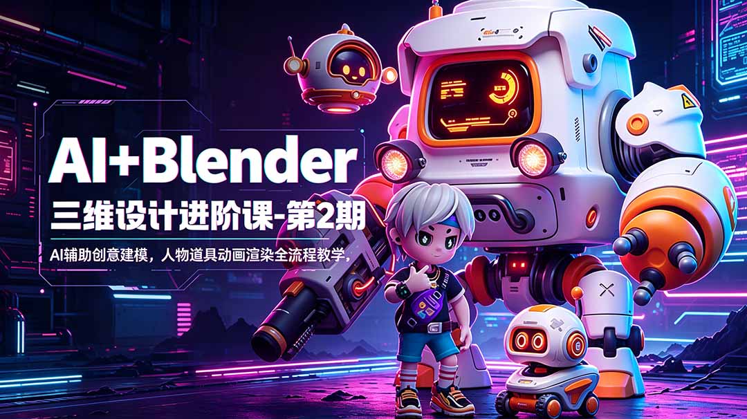 （18586期）AI+Blender三维设计进阶课-第2期：AI辅助创意建模，人物道具动画渲染全流程教学