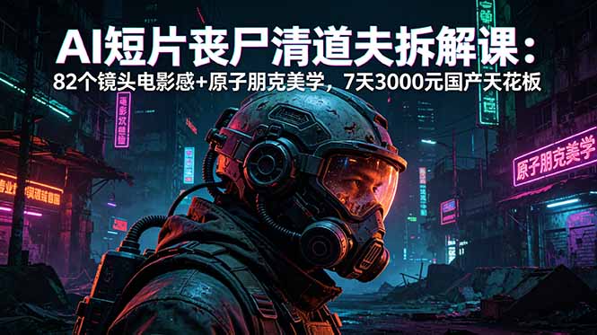 （18649期）AI短片《丧尸清道夫》拆解课：82个镜头电影感+原子朋克美学，7天3000元国产天花板