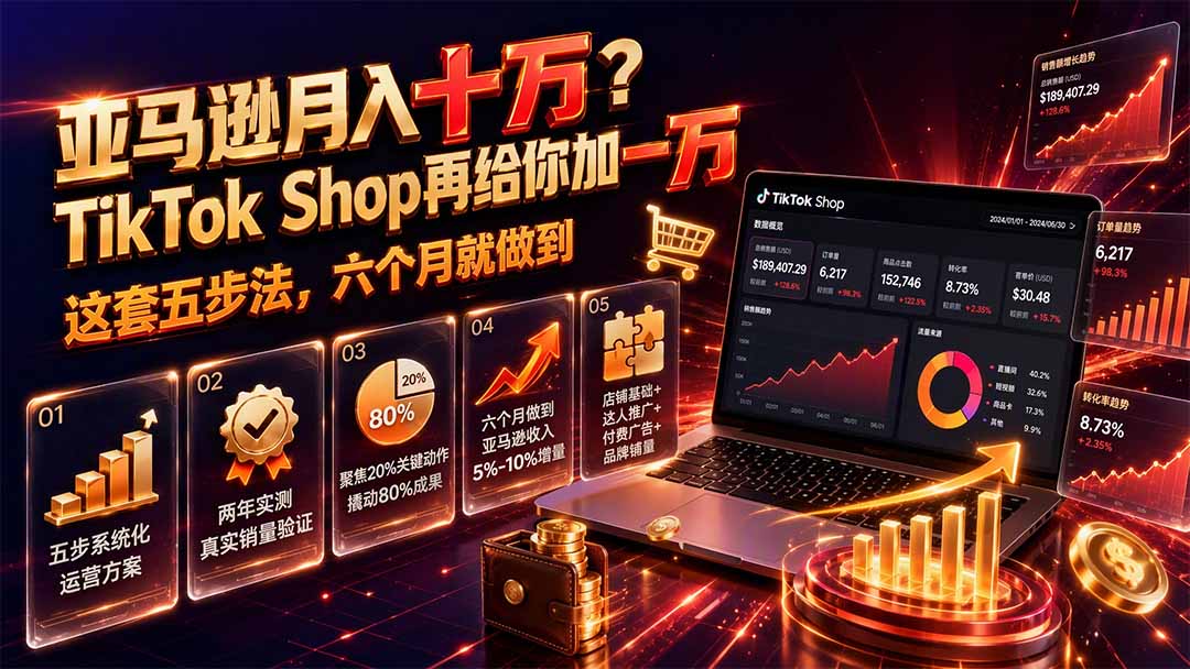 （19643期）亚马逊月入十万？TikTok Shop再给你加一万——这套五步法，六个月就做到【原创双语字幕】