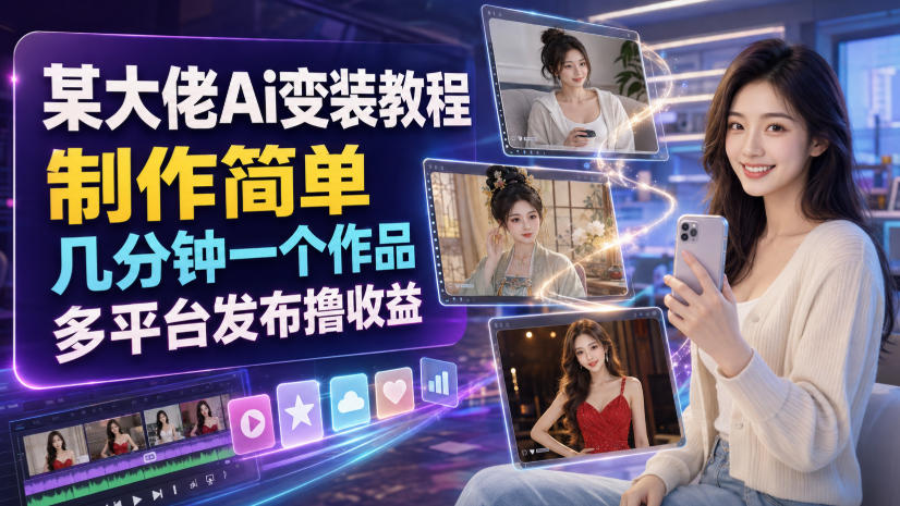 某大佬Ai变装教程，制作简单，几分钟一个作品，多平台发布撸收益